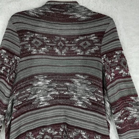 Vanity Womens Sweater Cardigan Open Front Knitted Gray Purple Tassel Geometric M - Picture 8 of 10